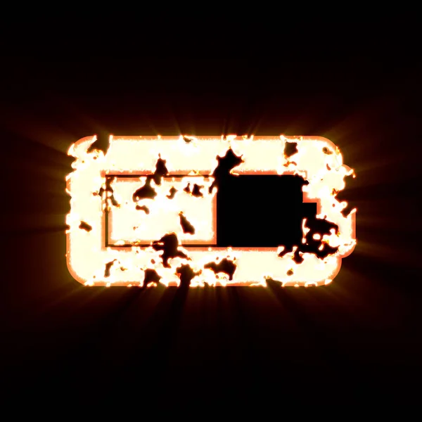 Symbole batterie à moitié brûlé sur un fond noir. Brillante brillance — Photo