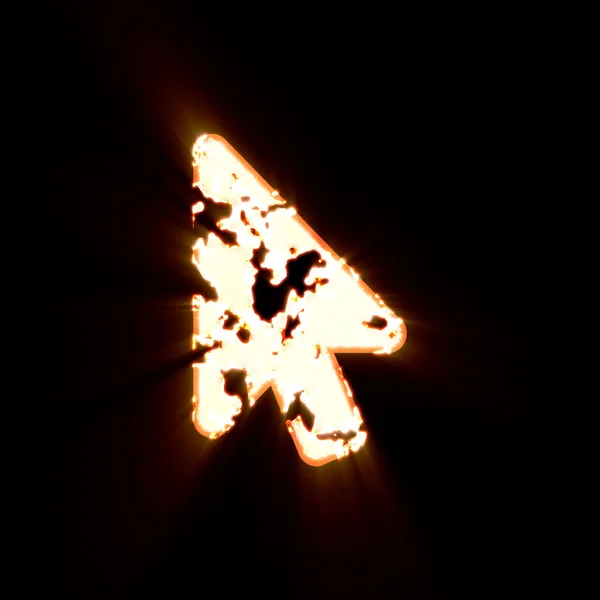 Symbol mouse pointer burned on a black background. Bright shine