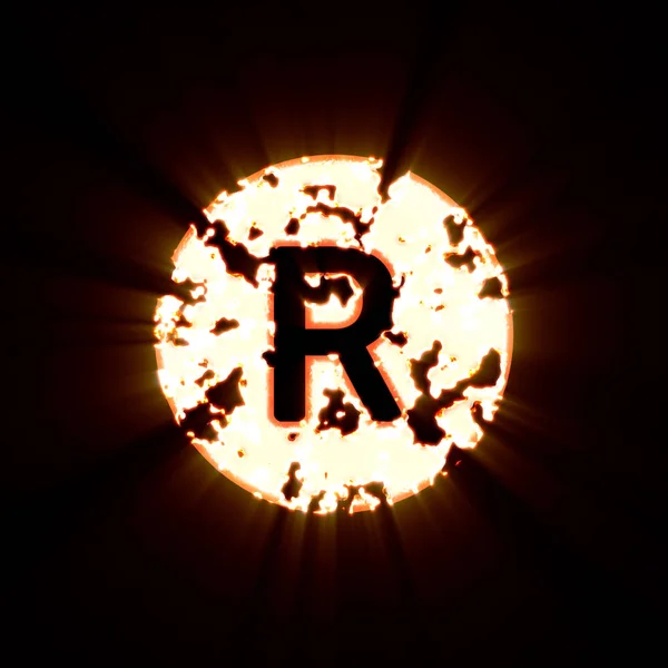 Symbol registered burned on a black background. Bright shine — Stock Photo, Image