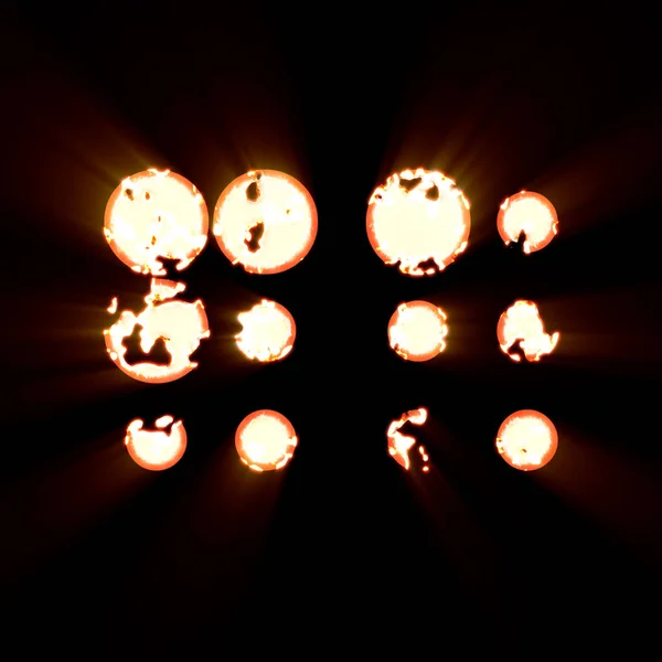 Símbolo braille queimado em um fundo preto. Brilho brilhante — Fotografia de Stock