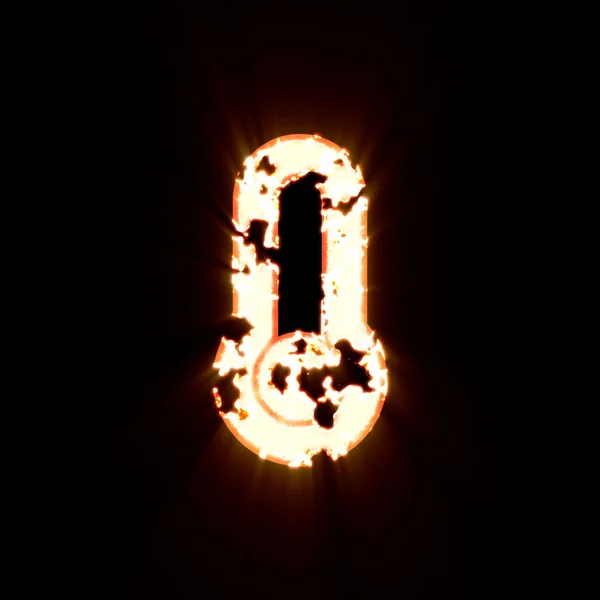 Θερμόμετρο σύμβολο άδειο καίγεται σε μαύρο φόντο. Φωτεινή λάμψη — Φωτογραφία Αρχείου
