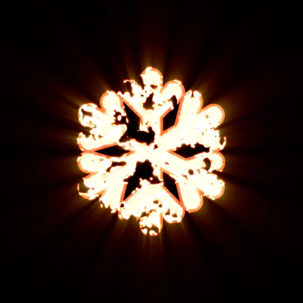 Symbol snowflake burned on a black background. Bright shine — Stock Photo, Image