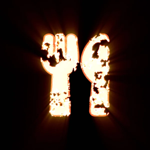 Utensilios de símbolo quemados sobre un fondo negro. Brillante brillo — Foto de Stock