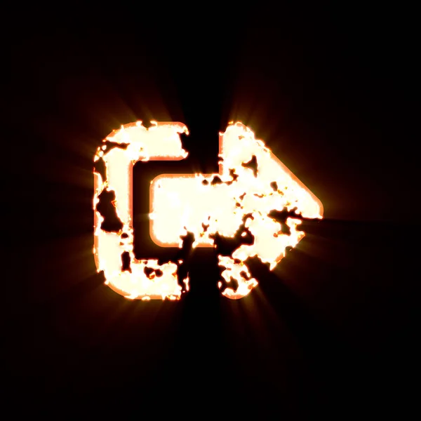 Symbol tecken utgång (ut) bränd på en svart bakgrund. Ljus glans — Stockfoto