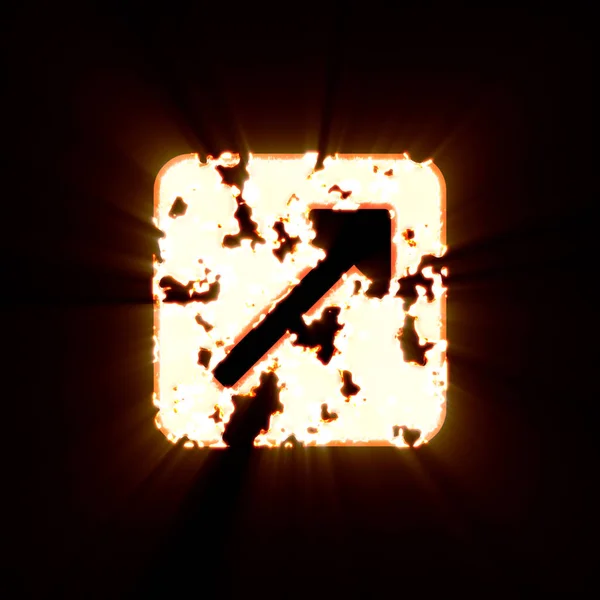 Symbol external link square burned on a black background. Bright shine — Stock Photo, Image