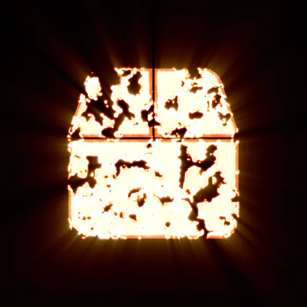 Símbolo caixa fechada queimada em um fundo preto. Brilho brilhante — Fotografia de Stock
