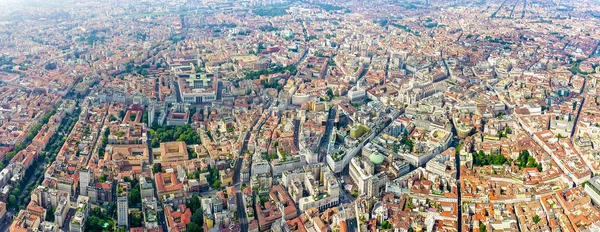 Milan, Italy. Roofs of the city aerial view. Cloudy weather, Aerial View — Stock Photo, Image