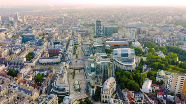 Brussels, Belgium. The complex of buildings of the European Parliament. State institution, Aerial View