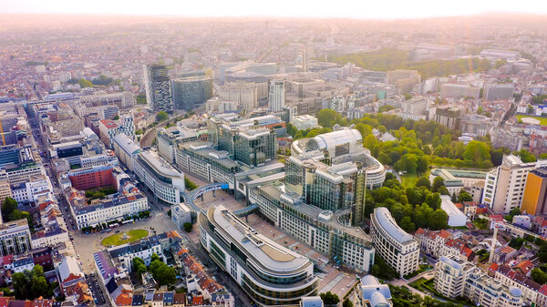 Brussels, Belgium. The complex of buildings of the European Parliament. State institution, Aerial View