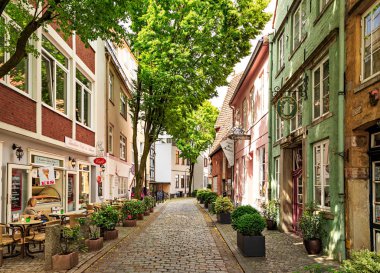 Bremen, Almanya - 28 Haziran 2019: Tarihi bölgede evler
