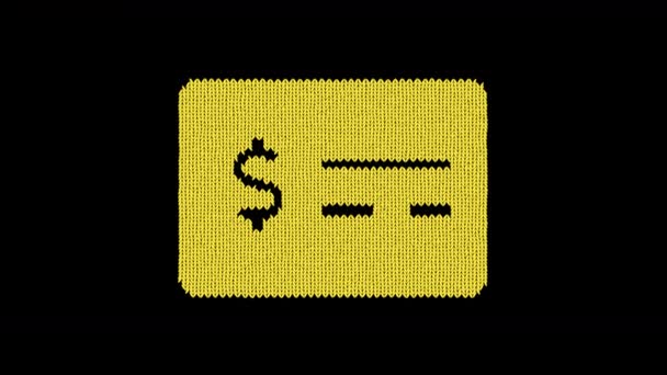 符号货币支票是用羊毛线织成的. 针织得像一件毛衣 — 图库视频影像