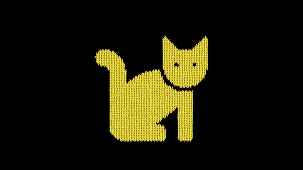 Die Symbolkatze ist aus einem Wollfaden gestrickt. Stricken wie ein Pullover — Stockvideo