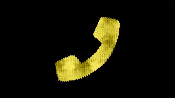 Символ телефону в'язаний з вовняної нитки. В'язати як светр — стокове відео