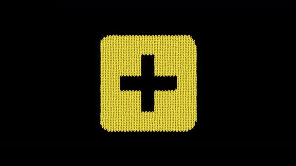 符号加正方形是用羊毛线织成的. 针织得像一件毛衣 — 图库视频影像