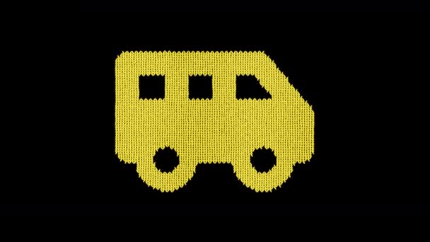La furgoneta de transporte Symbol está hecha de un hilo de lana. Tejer como un suéter — Vídeos de Stock