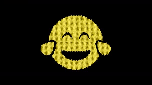シンボルの笑顔涙は毛糸で編まれています。セーターのように編む — ストック動画