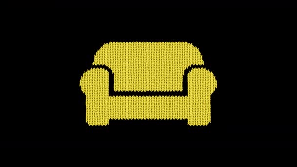 Il divano di simbolo è lavorato a maglia da un filo di lana. Maglia come un maglione — Video Stock