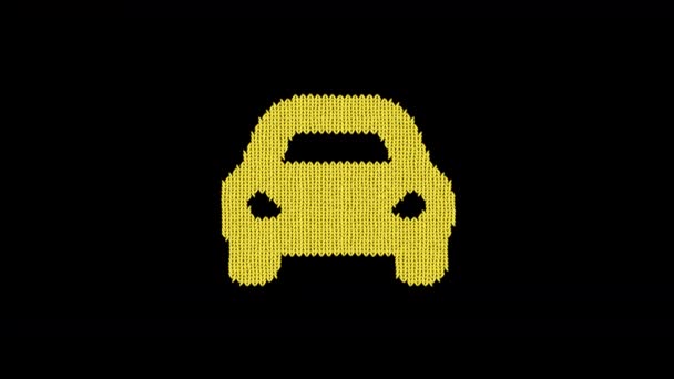 Σύμβολο αυτοκίνητο χωρίς καθρέφτες είναι πλεκτά από μάλλινο νήμα. Πλέξε σαν πουλόβερ — Αρχείο Βίντεο
