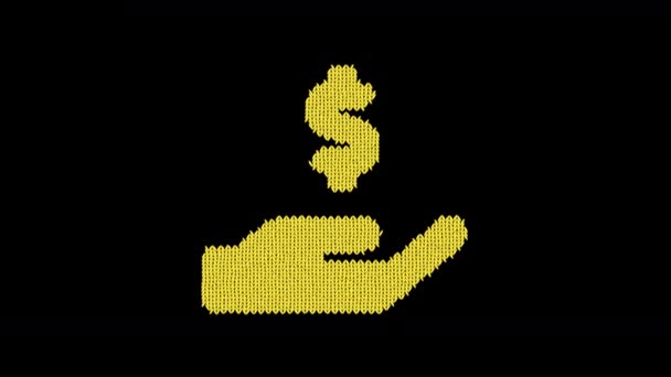 Symbol hand holding usd is knitted from a woolen thread. Knit like a sweater — Stock Video