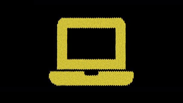 Das Symbol-Laptop ist aus einem Wollfaden gestrickt. Stricken wie ein Pullover — Stockvideo