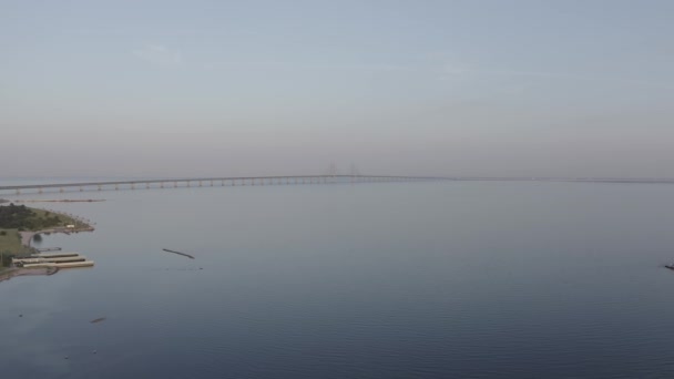 Oresund bridge. A long tunnel bridge with an artificial island between Sweden and Denmark.. 4K — Stock Video