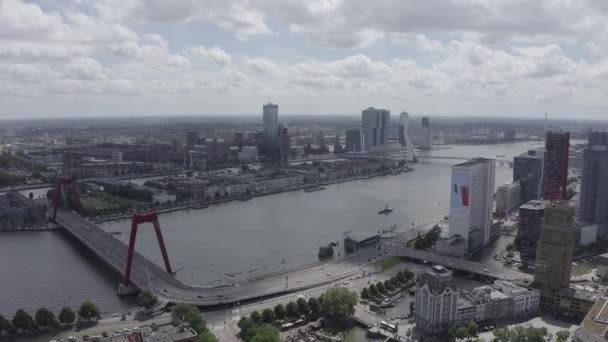 Rotterdam, Netherlands. Aerial view of downtown with skyscrapers. 4K — Stock Video