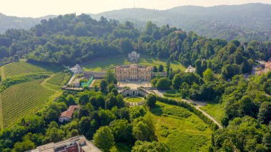 Torino, İtalya. Parklı Villa della Regina, Hava Görüntüsü 