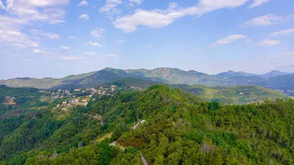 Mattarana, Italy. Province of La Spezia. Mountain wooded landscape. View from above, Aerial View — 스톡 사진