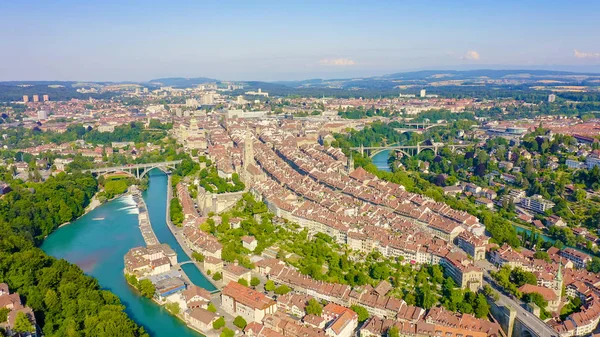 Bern, Switzerland. Historic city center, general view, Aare river, Aerial View — Stock Photo, Image