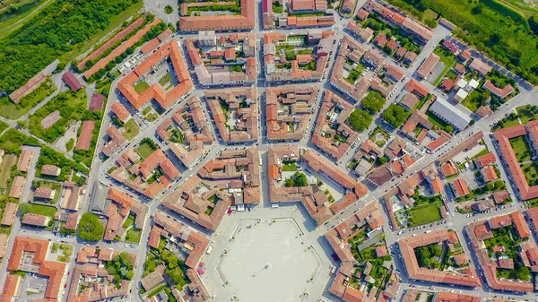 Palmanova, Udine, Włochy. Wzorowy projekt fortyfikacyjny z 1593 roku, Aerial View — Zdjęcie stockowe