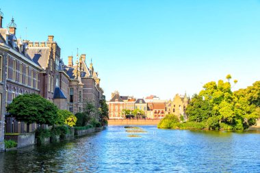 Netherlands, The Hague - July 1, 2019: Buitenhof Quarter - Court Pond 