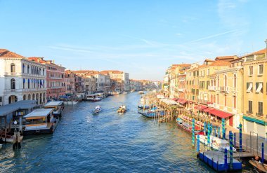 Venice, Italy - July 16, 2019: Ships and Gondolas on the Grand Canal. Early morning