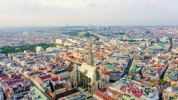 Vienna, Austria. St. Stephen's Cathedral (Germany: Stephansdom). Catholic Cathedral - the national symbol of Austria, Aerial View