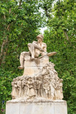 Milan, Italy - July 7, 2019: Monument to Felice Cavallotti (1842-1898) - a Garibaldi volunteer, Italian politician, journalist, poet and playwright