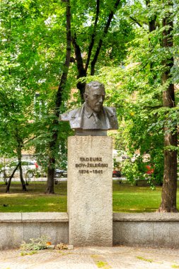Krakow, Poland - July 21, 2019: Bust of Tadeusz Kamil Marcjan Zelenski at Planty Park