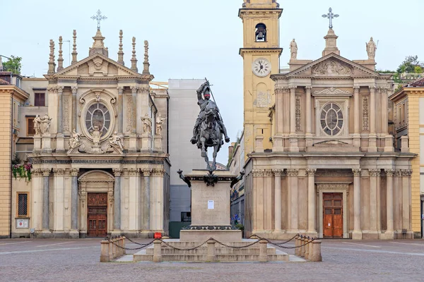 Turín Italia Julio 2019 Monumento Emanuele Filiberto Llamado Cavalier Brons — Foto de Stock