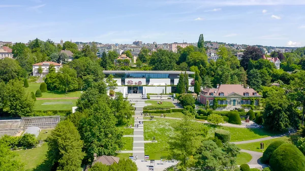 Lausanne Svájc 2019 Július Olimpiai Múzeum Genfi Partja Aerial View — Stock Fotó