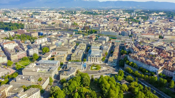 Ginebra Suiza Julio 2019 Vuelo Sobre Parte Central Ciudad Gran — Foto de Stock