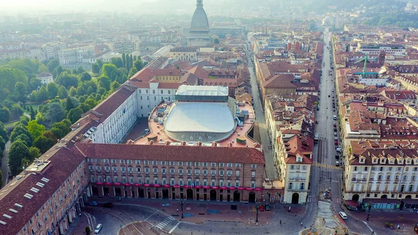 Torino Talya Şehrin Üzerinde Uçuş Tarihi Merkez Üst Görünüm Reggio — Stok fotoğraf
