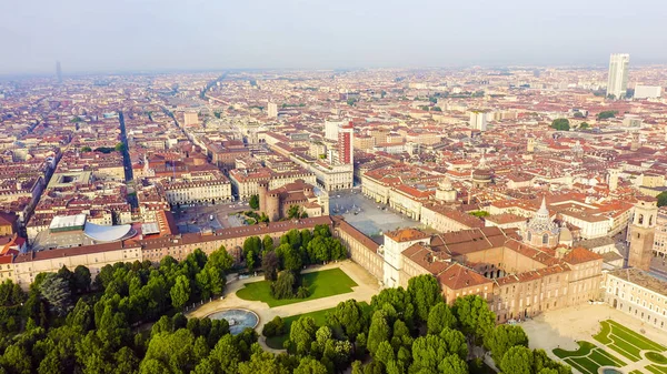 Turijn Italië Vlucht Stad Historisch Centrum Bovenaanzicht Uitzicht Lucht — Stockfoto