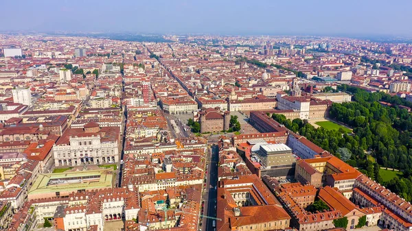 Torino Talya Şehrin Üzerinde Uçuş Tarihi Merkez Üst Görünüm Hava — Stok fotoğraf