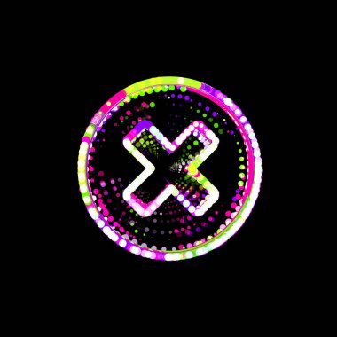 Sembol çarpı çemberin çok renkli daireleri ve çizgileri. UFO Yeşil, Mor, Pembe  