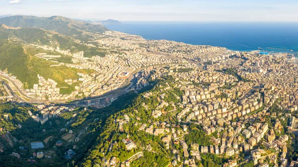 Genoa Italy Panorama Genoa Air Residential Areas City Aerial View — Stock fotografie