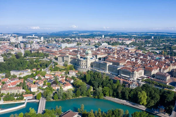 Bern Schweiz Bundeshaus Federala Palatset Flygfoto Klart Väder — Stockfoto