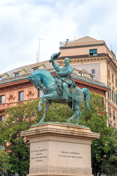 Genova Italia Statua Equestre Del 1886 Monumento Vittorio Emanuele 1820 — Foto Stock