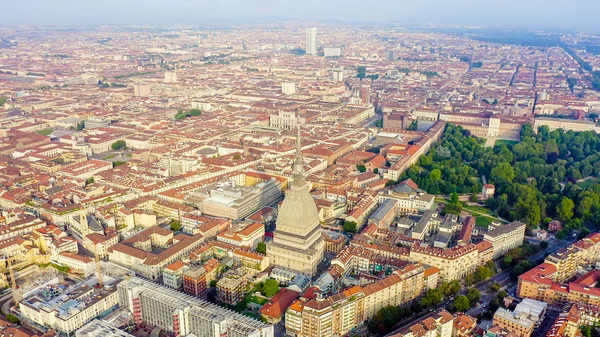 Turín Italia Vuelo Sobre Ciudad Mole Antonelliana Edificio Del Siglo —  Fotos de Stock