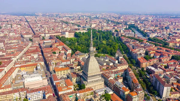 Torino Olaszország Repülés Város Felett Vakond Antonelliana Századi Épület 121 — Stock Fotó