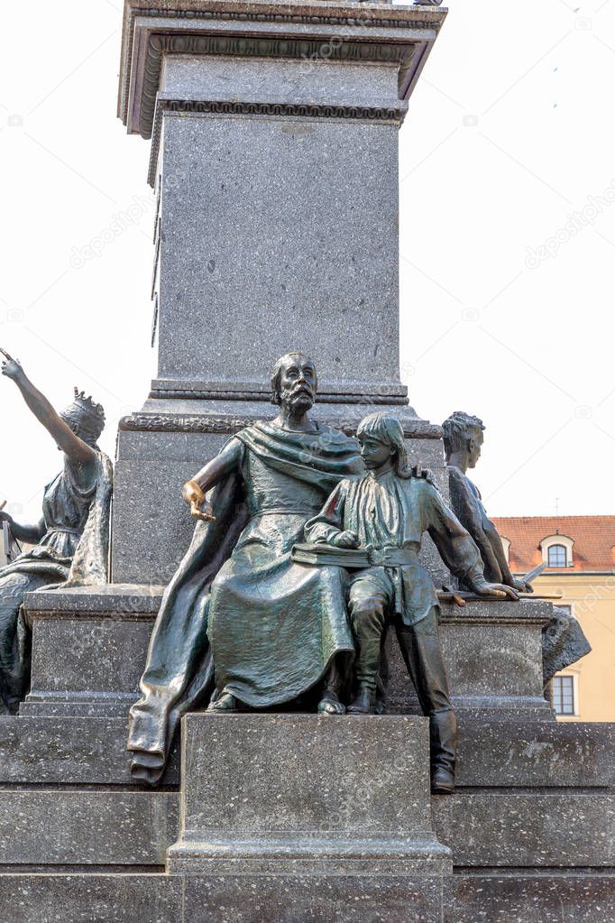 Krakow, Poland. Monument to Adam Mickiewicz. The monument designed by the sculptor Theodor Rieger (1841-1913) was erected on June 16, 1898