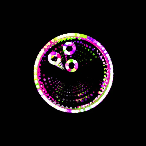 Symbol Bowling Ball Multi Colored Circles Stripes Ufo Green Purple — 스톡 사진