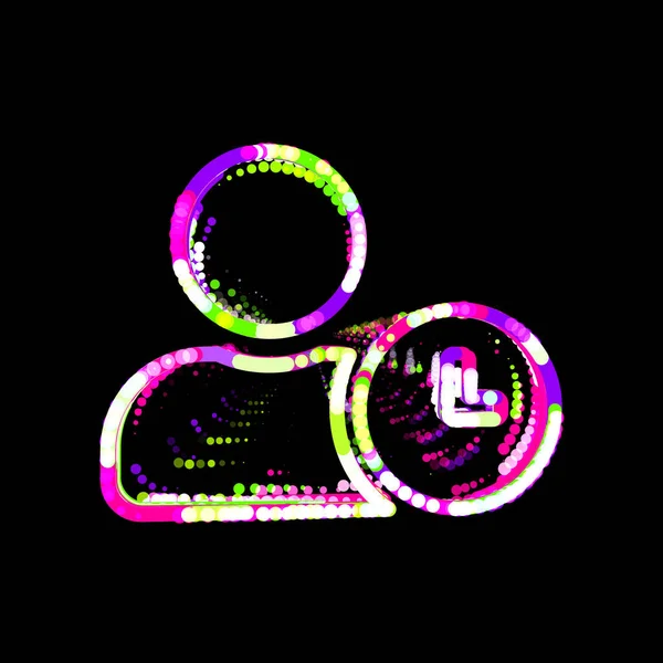 Symbol user clock from multi-colored circles and stripes. UFO Green, Purple, Pink